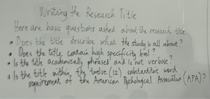 Solved Writing the Research Title Here are basic questions | Chegg.com