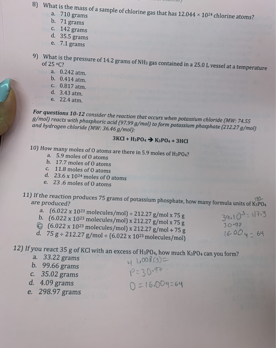 Solved 8 What Is The Mass Of A Sample Of Chlorine Gas Th Chegg Com