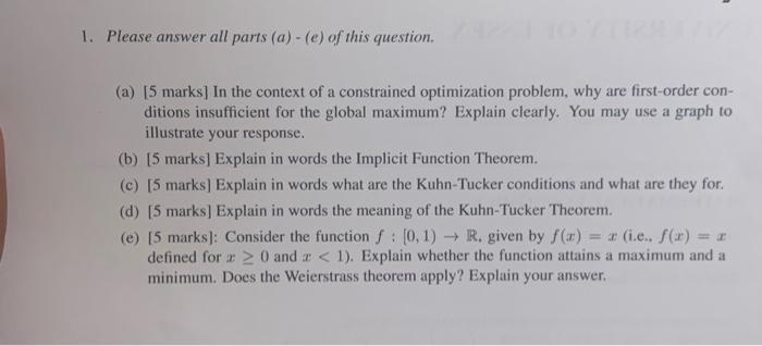 Solved 1. Please answer all parts (a)=(e) of this question. | Chegg.com