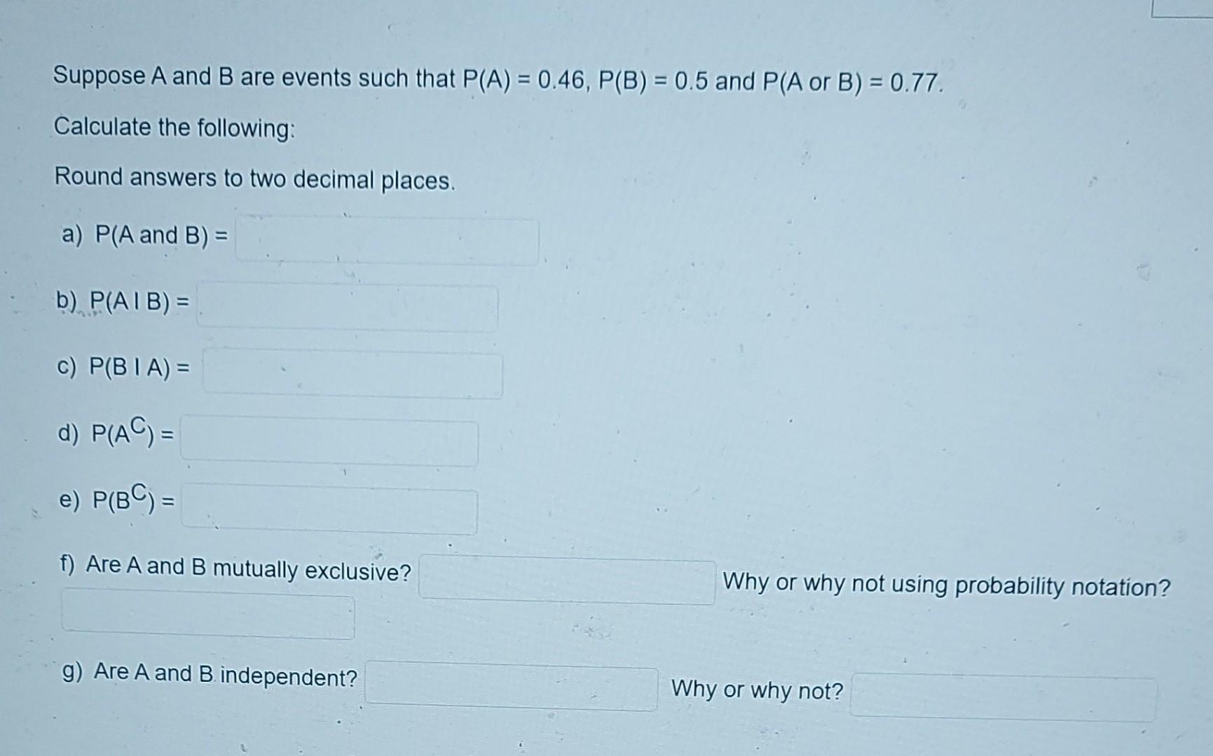 Solved Suppose A and B are events such that | Chegg.com