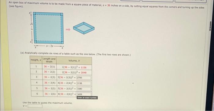 Solved An open box of maximum volume is to be made from a | Chegg.com