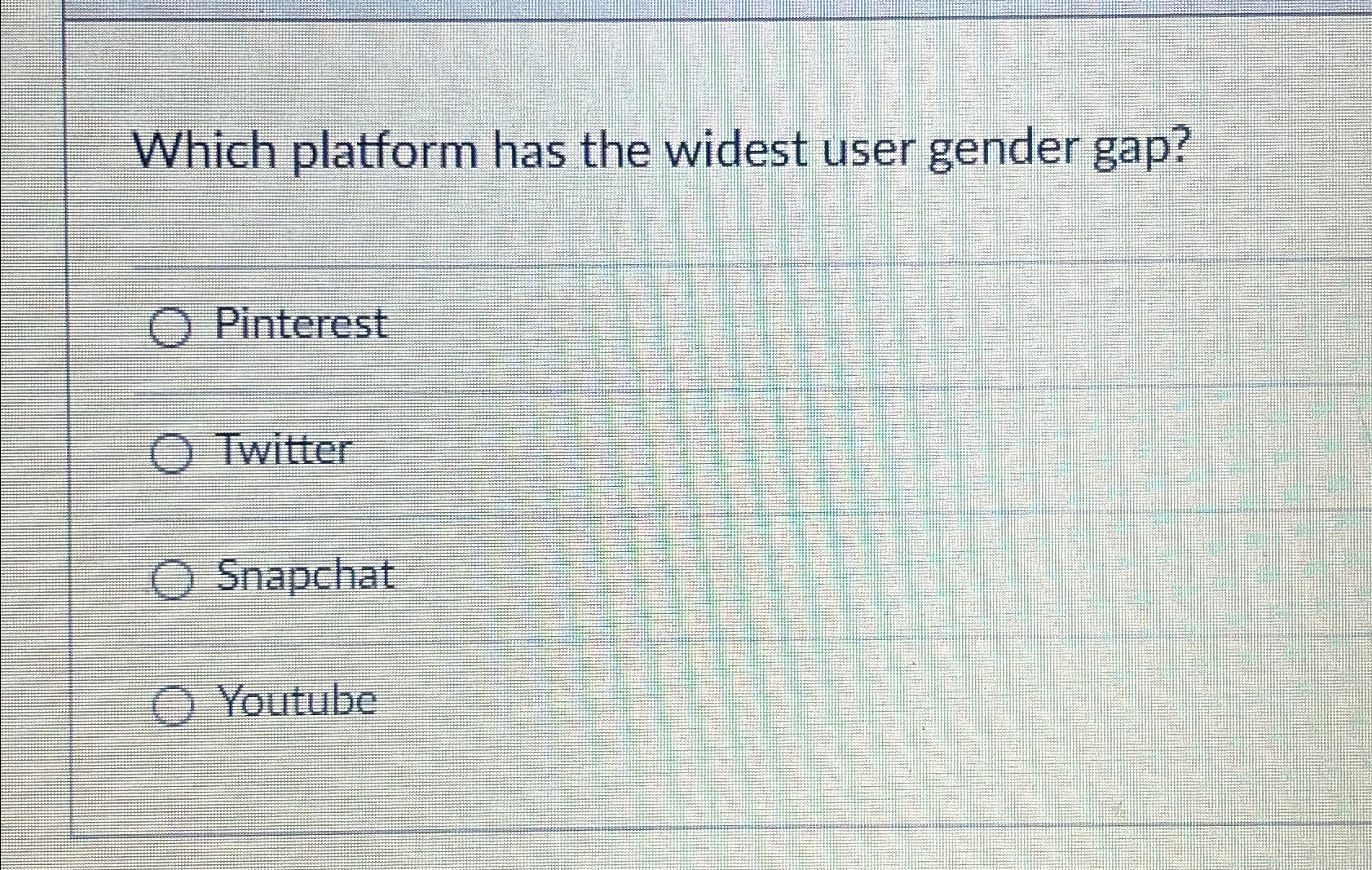 Solved Which platform has the widest user gender | Chegg.com