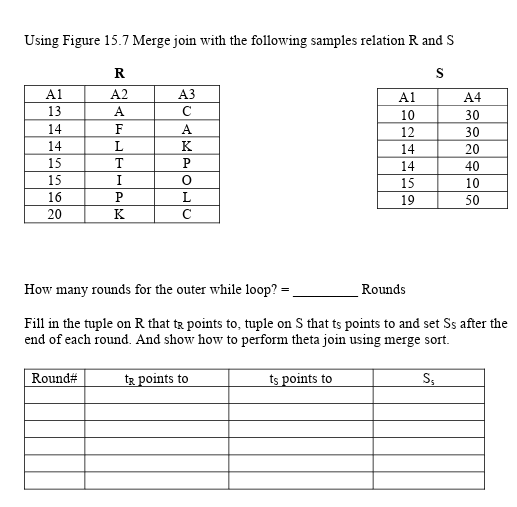 Solved Using Figure 15.7 Merge join with the following | Chegg.com