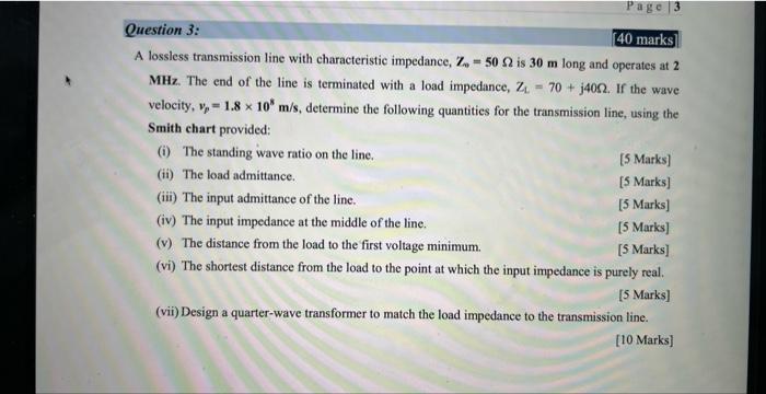 Solved A Lossless Transmission Line With Characteristic | Chegg.com