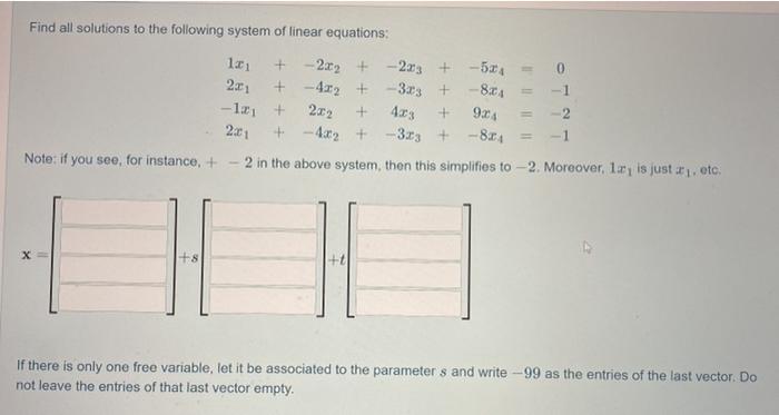 Solved Find all solutions to the following system of linear | Chegg.com