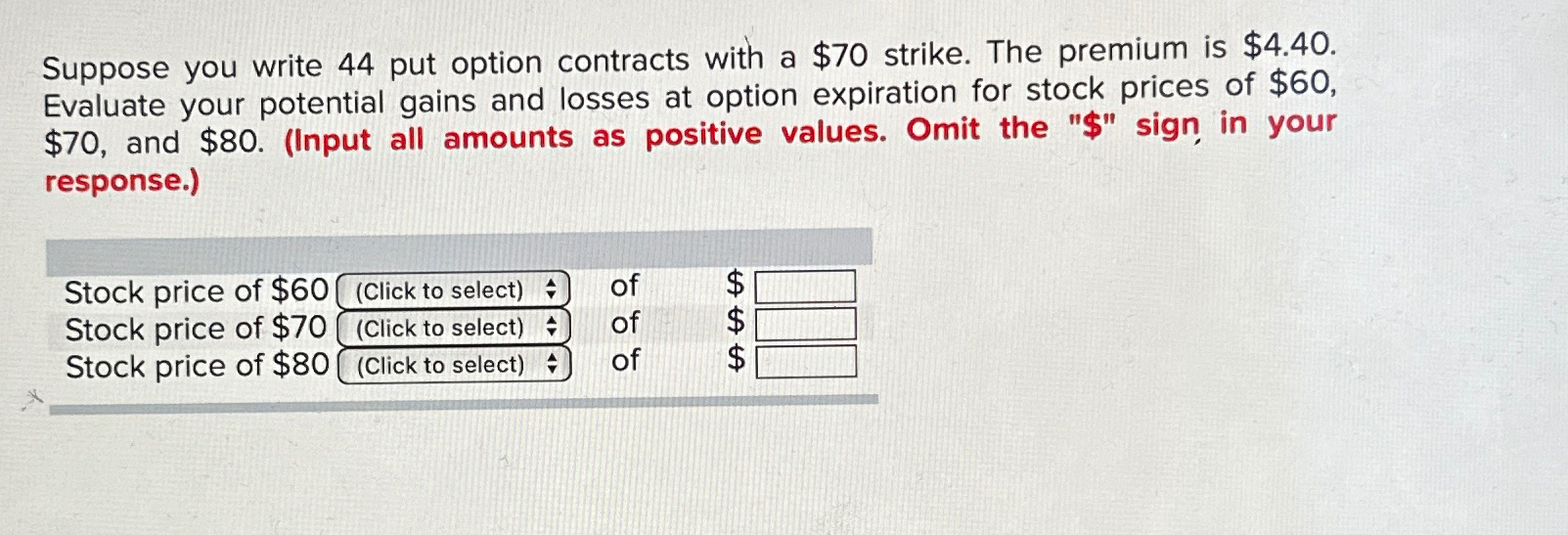 Suppose you write 44 ﻿put option contracts with a $70 | Chegg.com