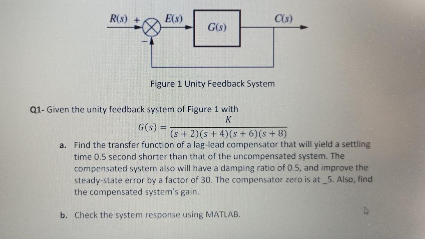 Solved R(S) E(s) C(s) G(s) Figure 1 Unity Feedback System | Chegg.com