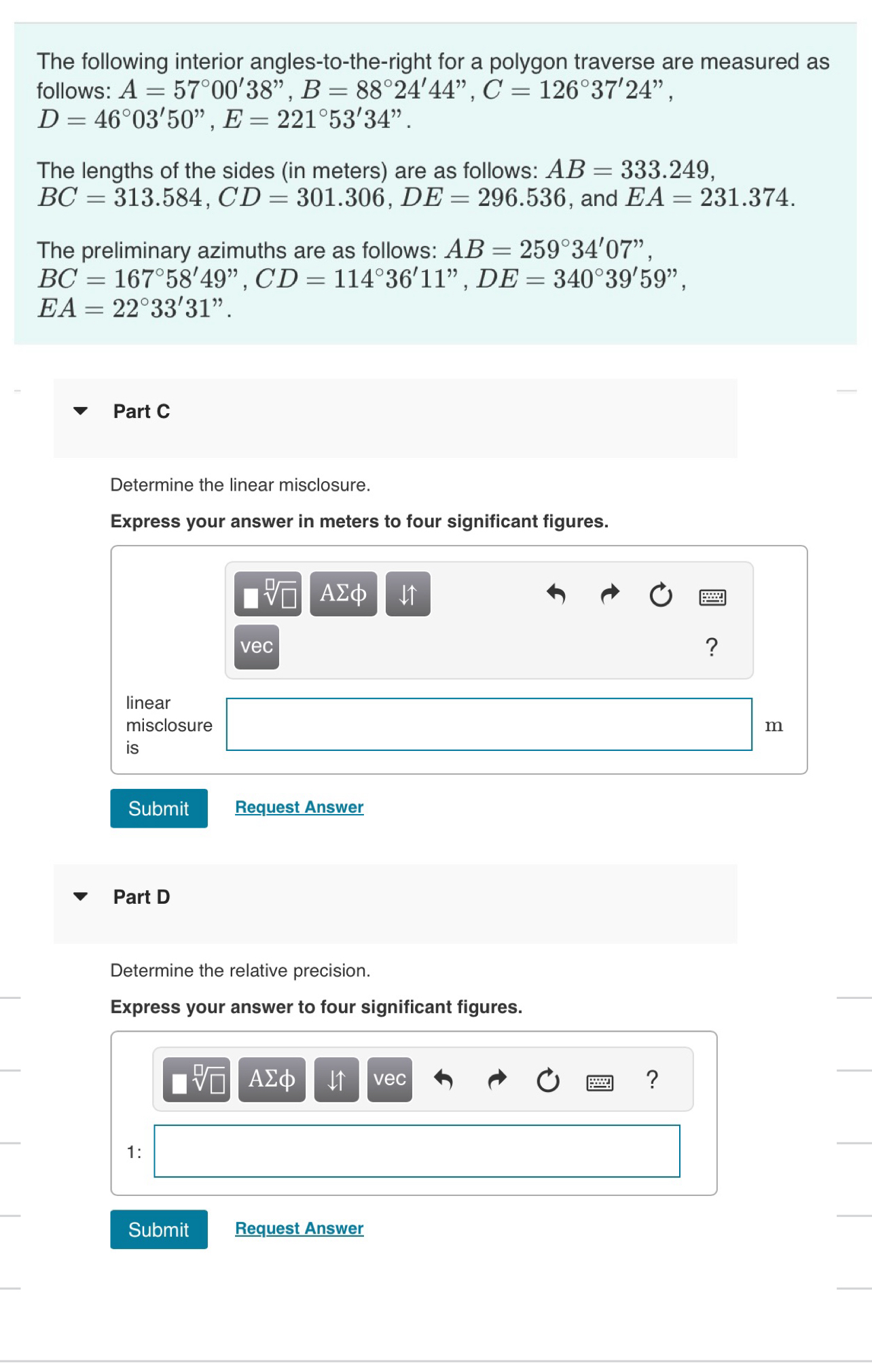 Solved The following interior angles-to-the-right for a | Chegg.com