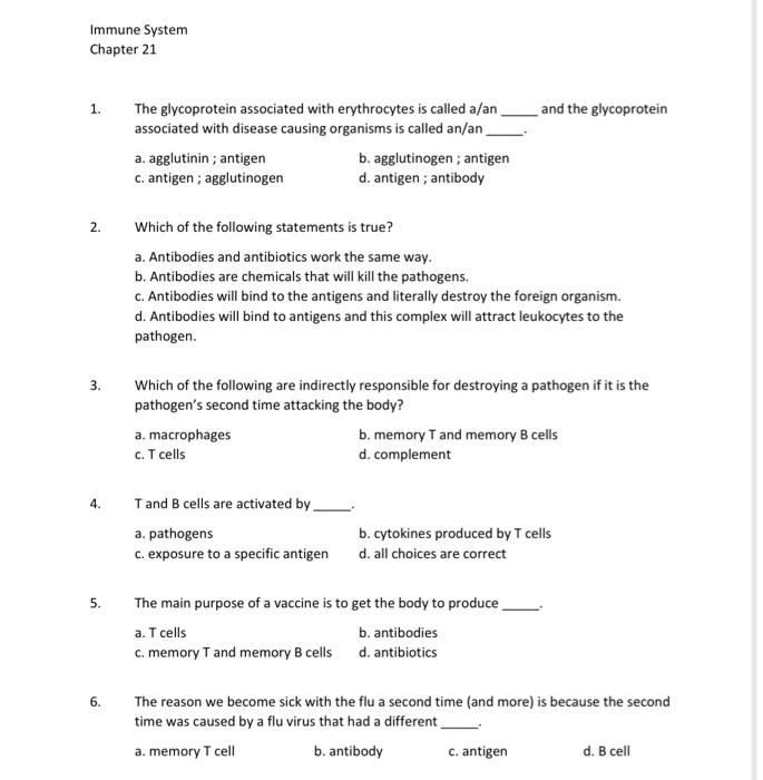 Solved Immune System Chapter 21 1. and the glycoprotein The | Chegg.com