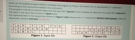 Solved Given an incomplete program below.complete the | Chegg.com