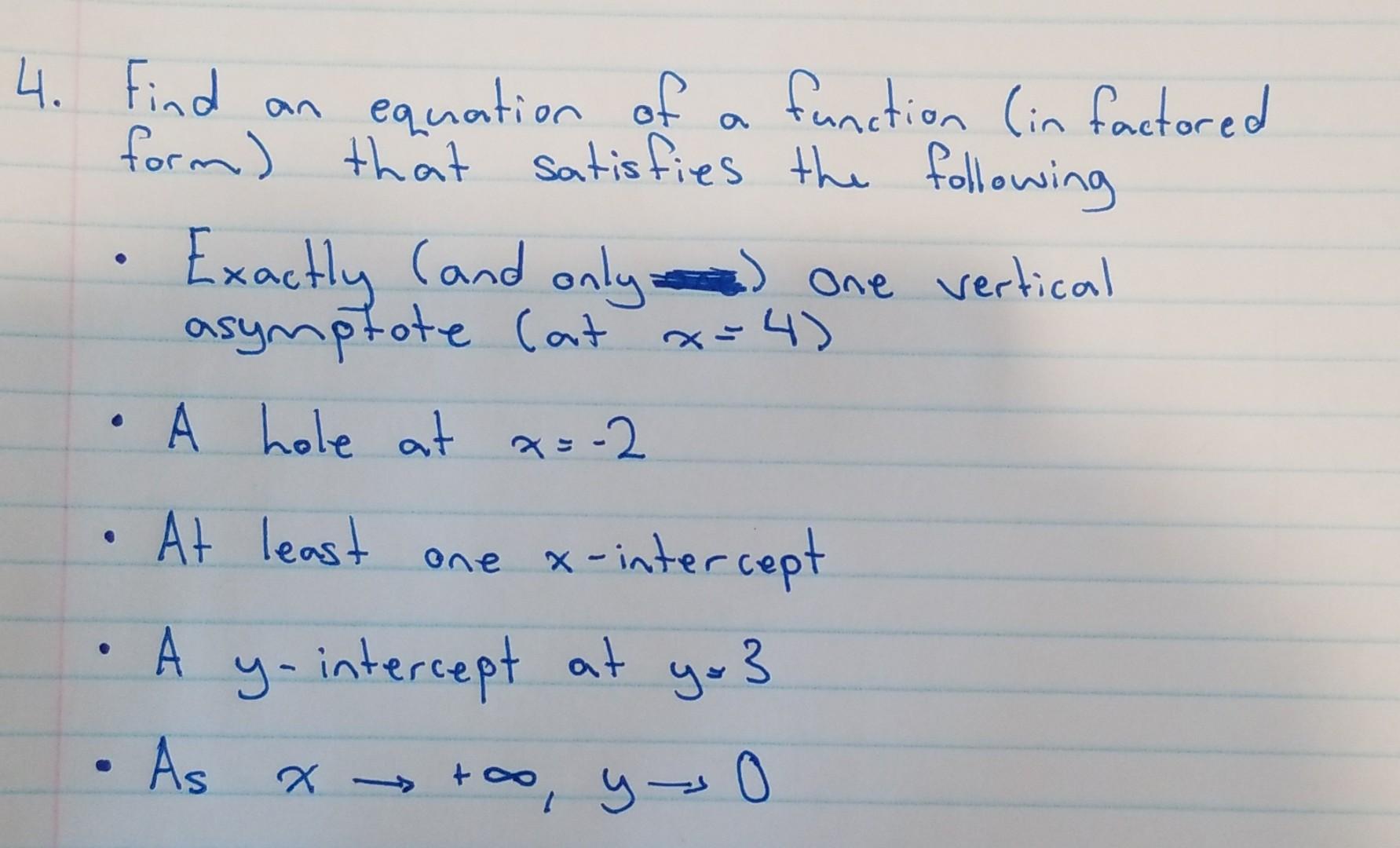 Solved an a 4. Find equation of function (in factored form) | Chegg.com