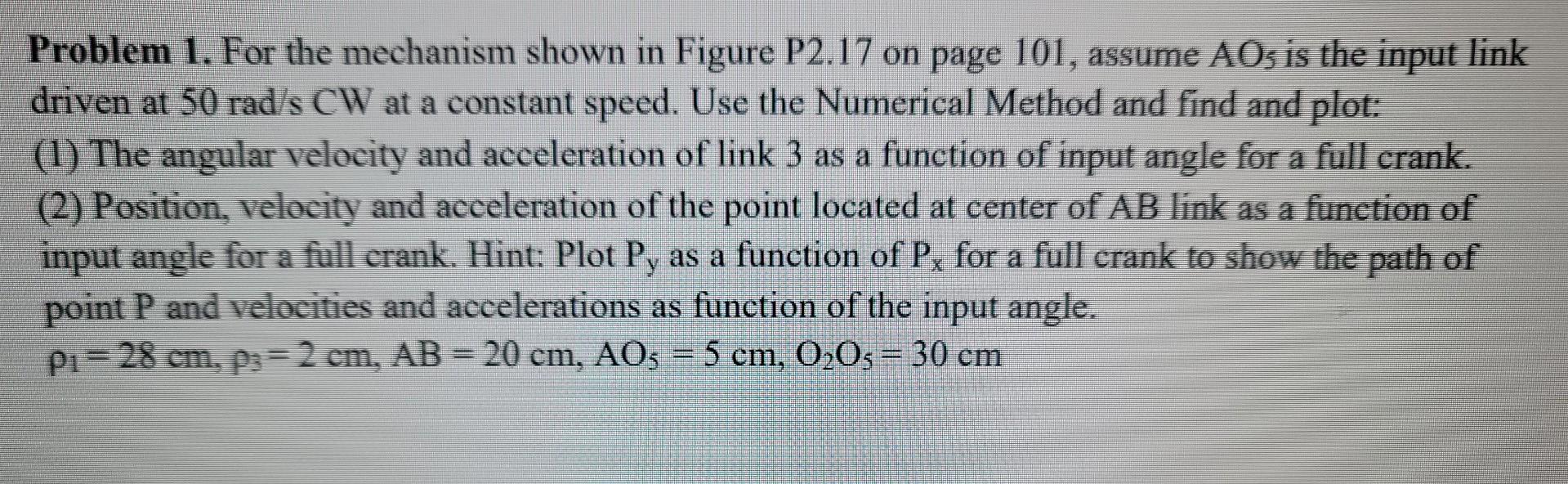 Solved Problem 1. For the mechanism shown in Figure P2.17 on | Chegg.com
