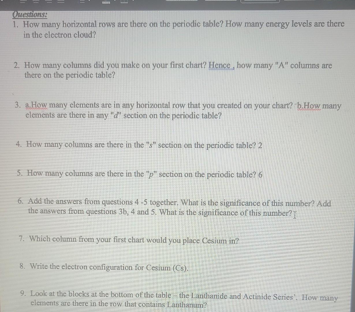 Solved Questions 1. How many horizontal rows are there on Chegg