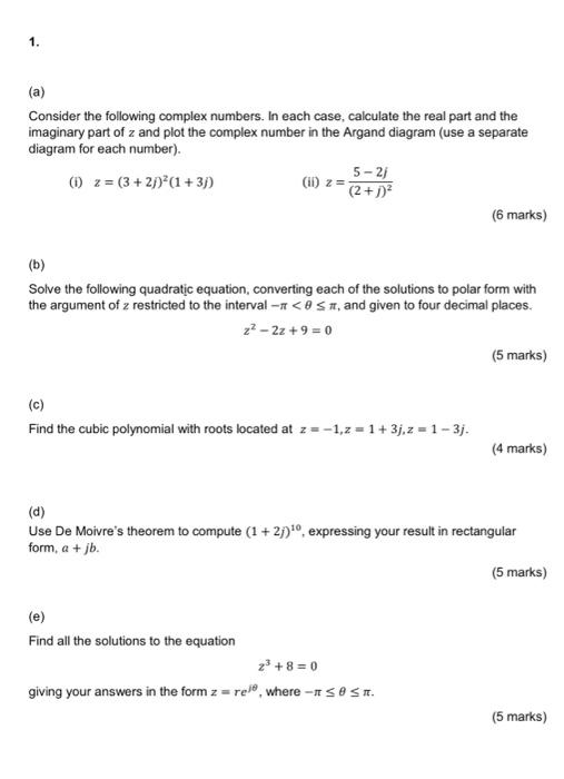 Solved (a) Consider The Following Complex Numbers. In Each | Chegg.com