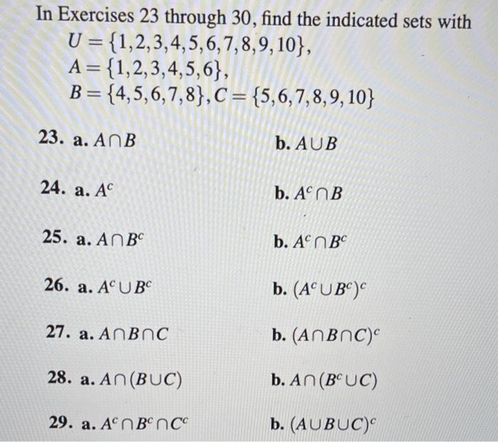 Solved In Exercises 23 through 30 , find the indicated sets | Chegg.com
