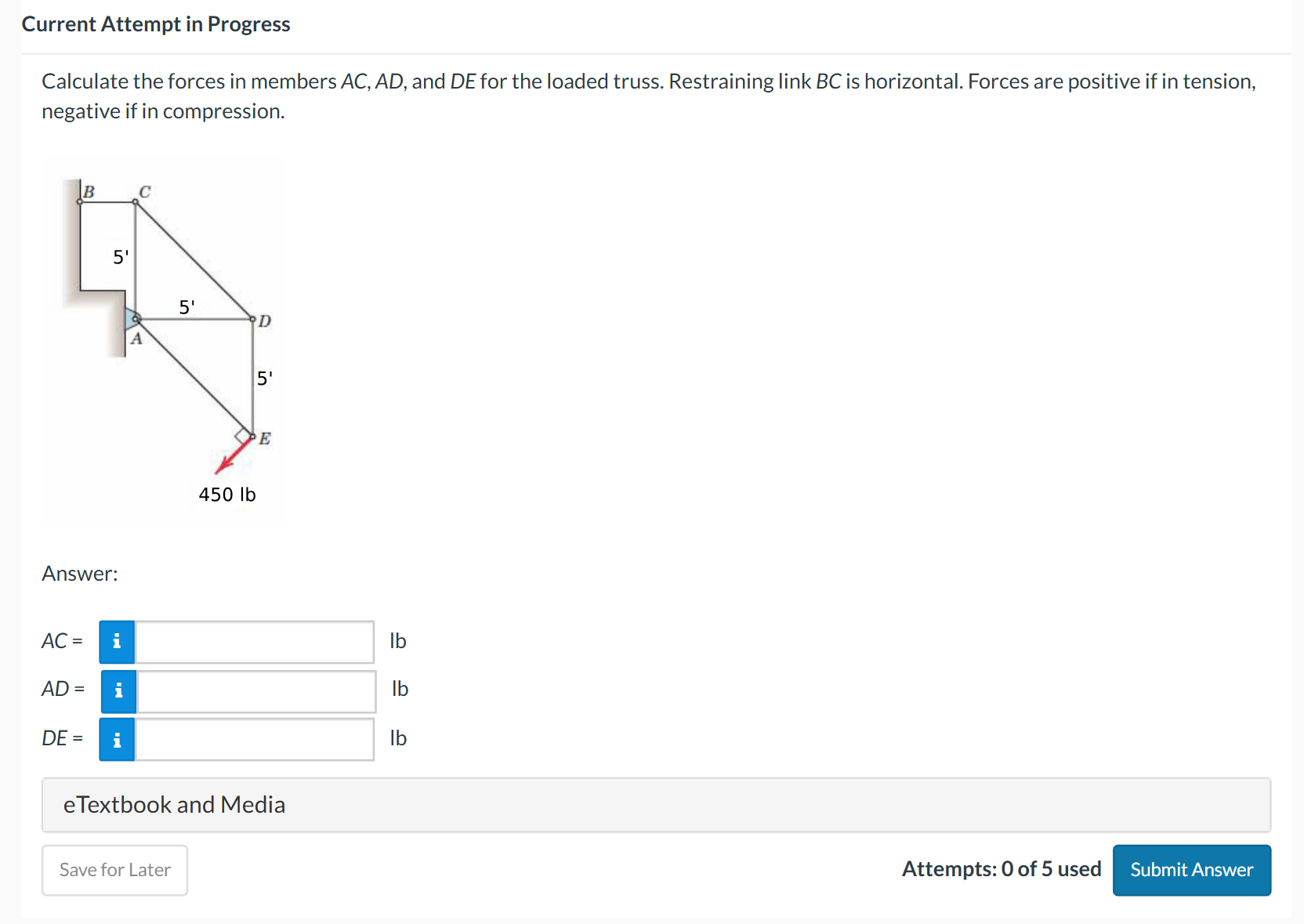 Solved Current Attempt in ﻿ProgressCalculate the forces in | Chegg.com