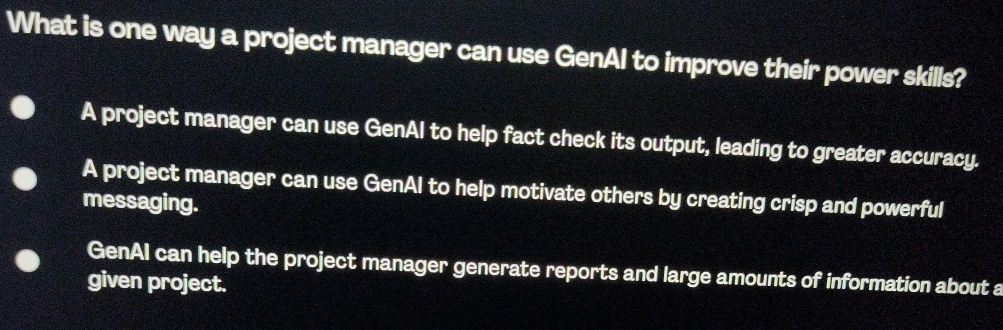 Solved What is one way a project manager can use GenAl to | Chegg.com