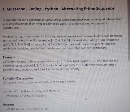 Solved Milestone - ﻿Coding - ﻿Python - ﻿Alternating Prime | Chegg.com