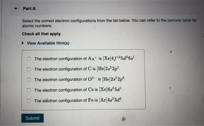 Solved Part A Select The Correct Electron Configurations