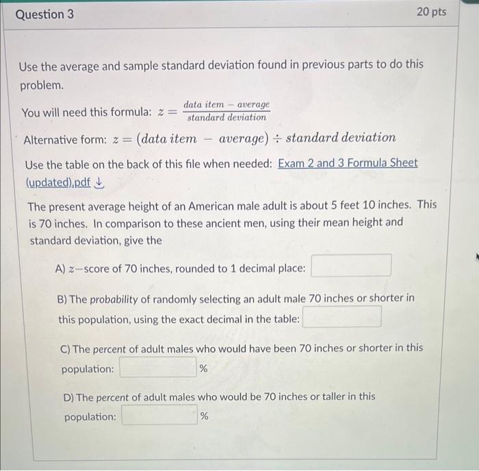 Use the average and sample standard deviation found | Chegg.com