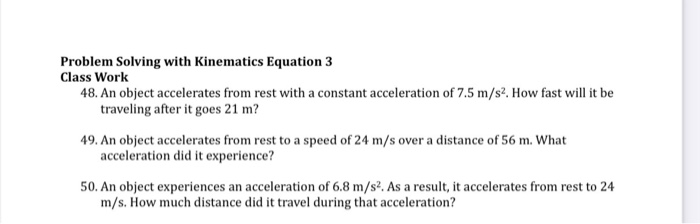 problem solving with kinematics equation 3 class work answer key