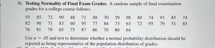 Solved Testing Normality of Final Exam Grades. A random | Chegg.com
