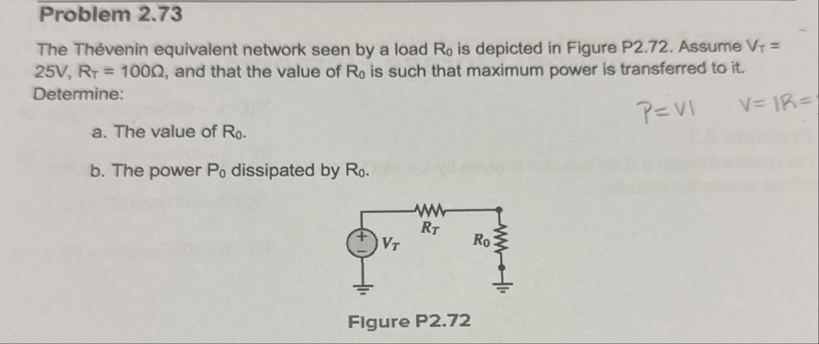 Problem 2.73The Thévenin equivalent network seen by a | Chegg.com