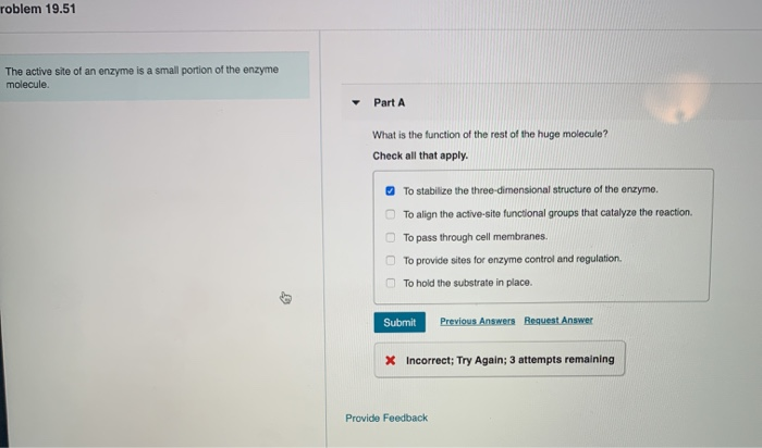 Solved roblem 19.51 The active site of an enzyme is a small | Chegg.com