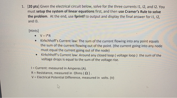 Solved 1. (20 pts) Given the electrical circuit below, solve | Chegg.com