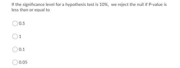 Solved If the significance level for a hypothesis test is | Chegg.com