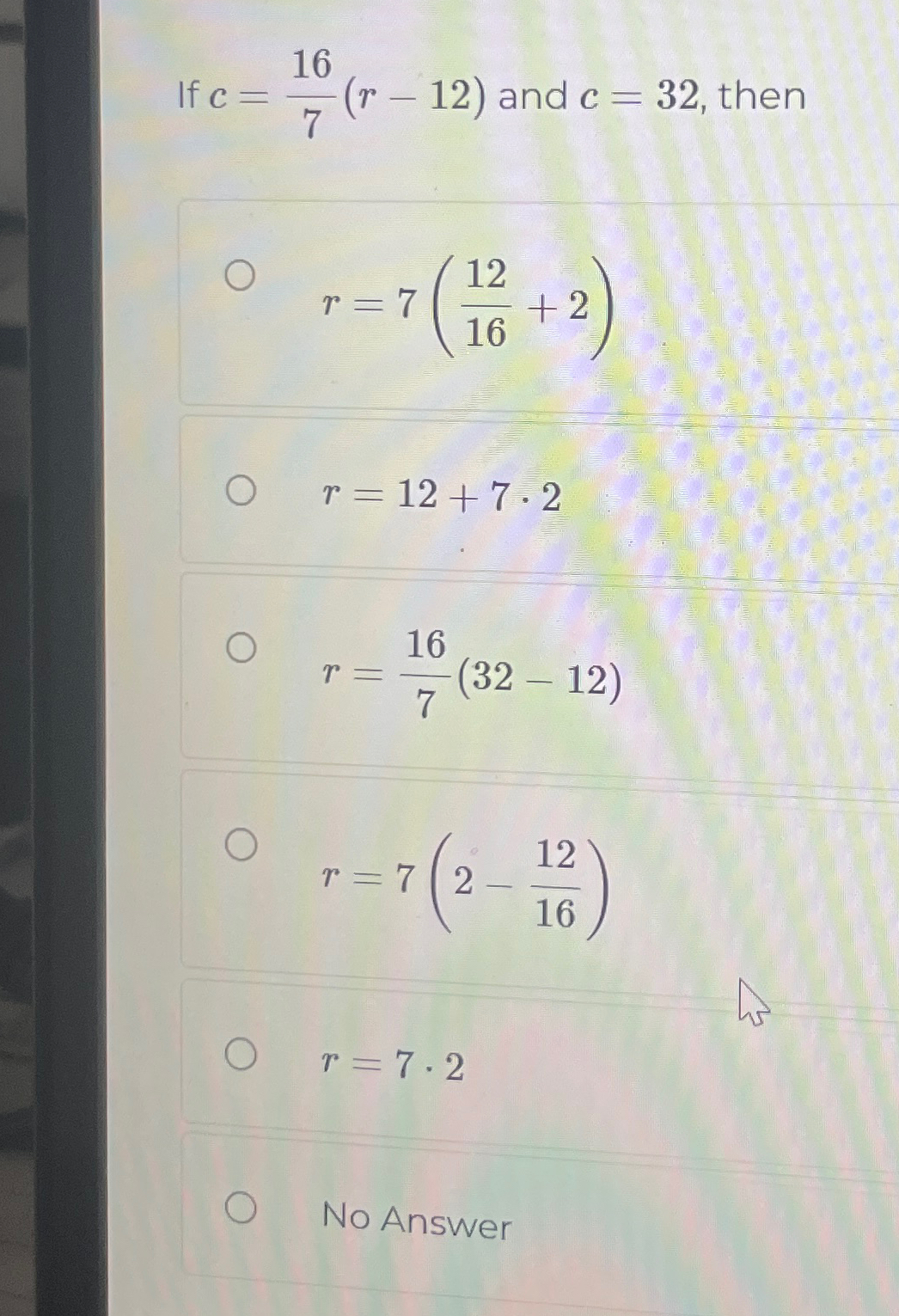 Solved If c=167(r-12) ﻿and c=32, | Chegg.com
