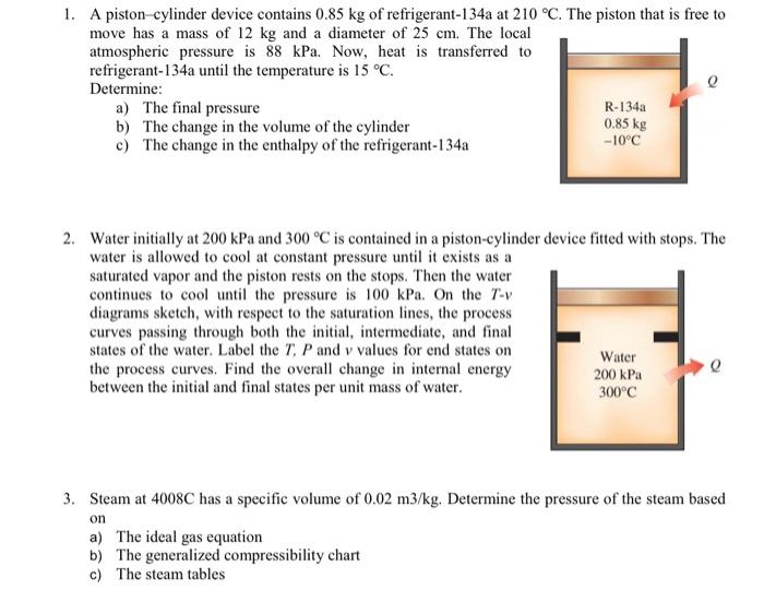 Solved 1. A pistoncylinder device contains 0.85 kg of