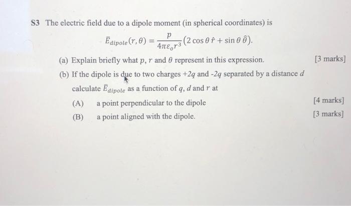 Solved 83 The electric field due to a dipole moment (in | Chegg.com