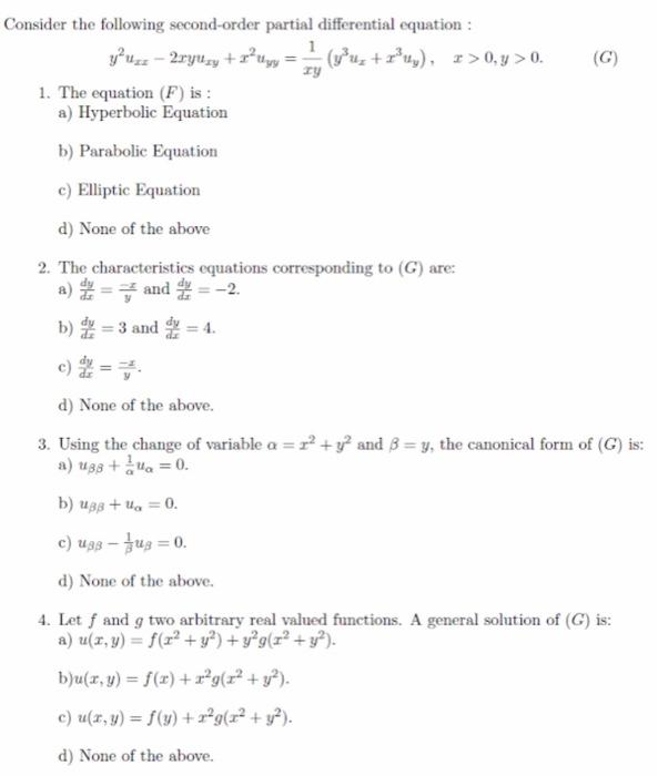 Solved Consider The Following Second-order Partial | Chegg.com