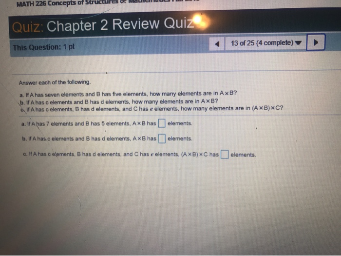 Solved MATH 226 Concepts of Structures of M 'Quiz: Chapter 2 | Chegg.com