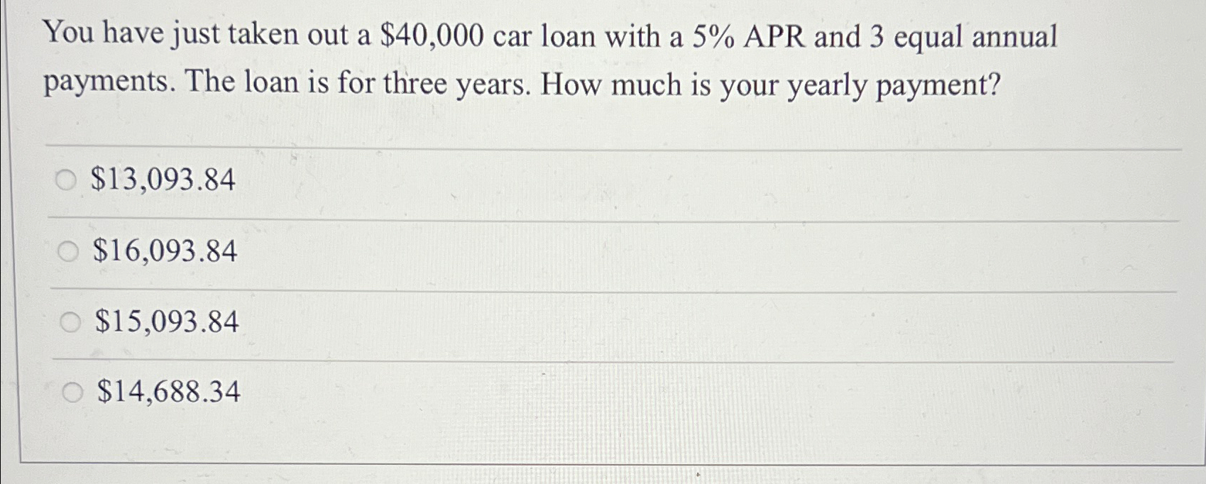 Solved You have just taken out a 40,000 ﻿car loan with a 5