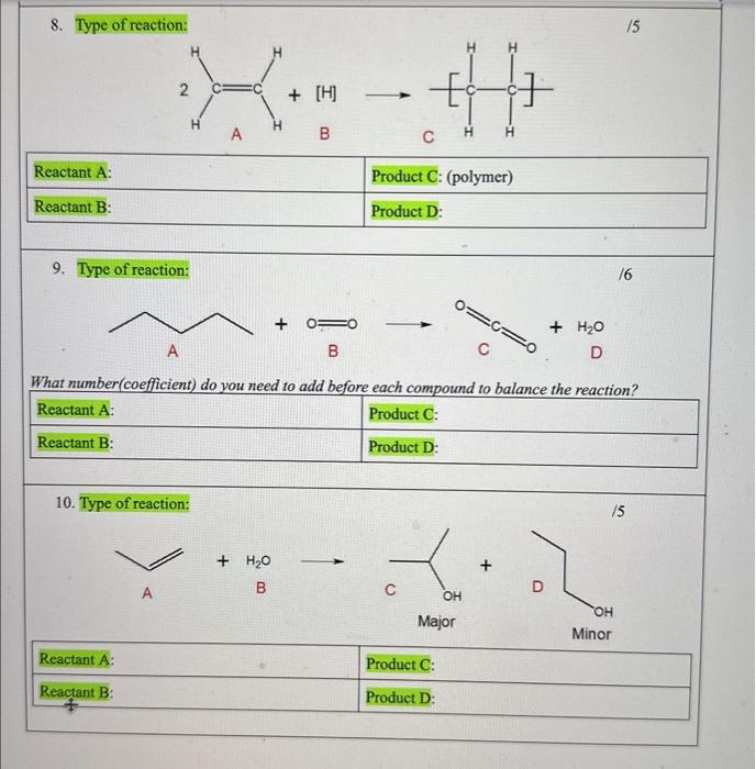 Solved UV→ 3. Type of reaction: 4. Type of reaction:5. Type | Chegg.com