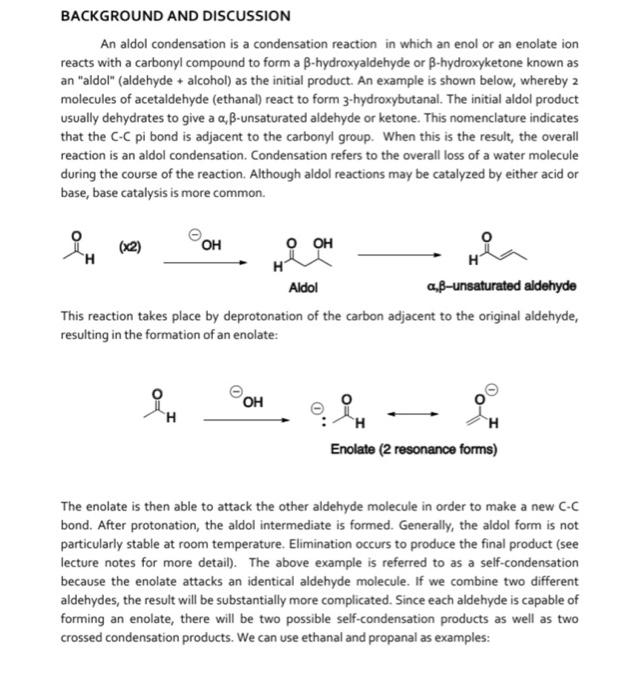 Solved BACKGROUND AND DISCUSSION An aldol condensation is a | Chegg.com