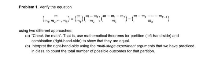 Solved Problem 1. Verify The Equation | Chegg.com