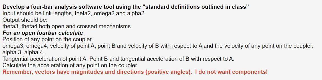 4 Bar Analysis Example Solved Using MATLAB!!! Thank you!!!Develop a four-bar | Chegg.com