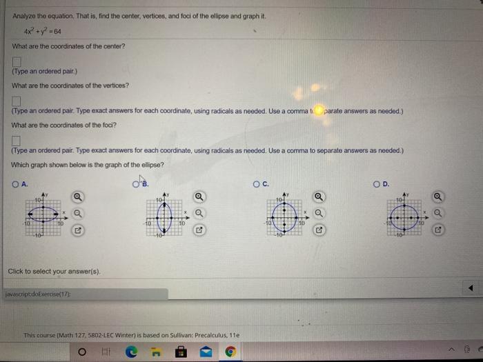 Solved The graph of an ellipse is givenMatch each graph to | Chegg.com