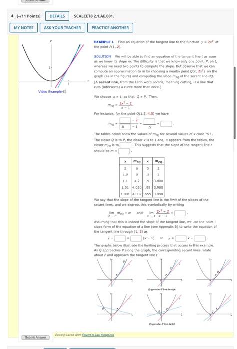 Solved EXAMPLE 1 Find An Equation Of The Tangent Line To The | Chegg.com