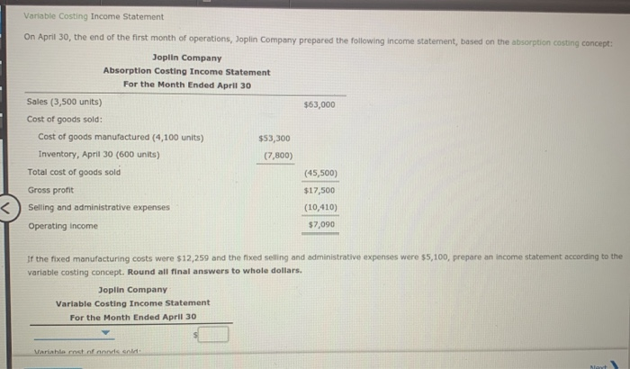 Which Of The Following Statement Is True About Variable Expenses Solved Variable Costing Income Statement On April 30, the | Chegg.com