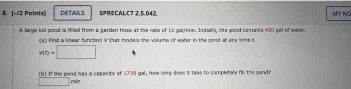 Solved large kol pond is filled from a garden hose at the | Chegg.com