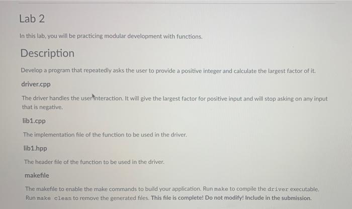 Solved Lab 2 In this lab, you will be practicing modular | Chegg.com