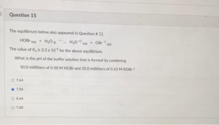 Solved The equilibrium below also appeared in Question \# | Chegg.com