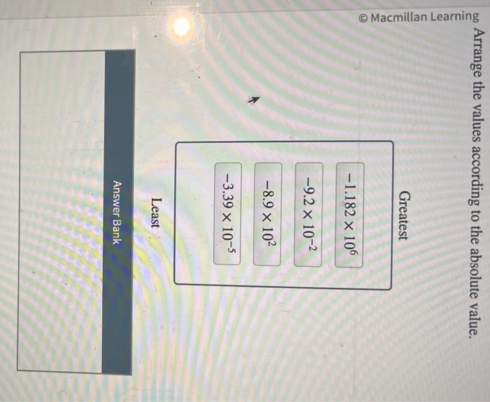 Solved Arrange the values according to the absolute value.