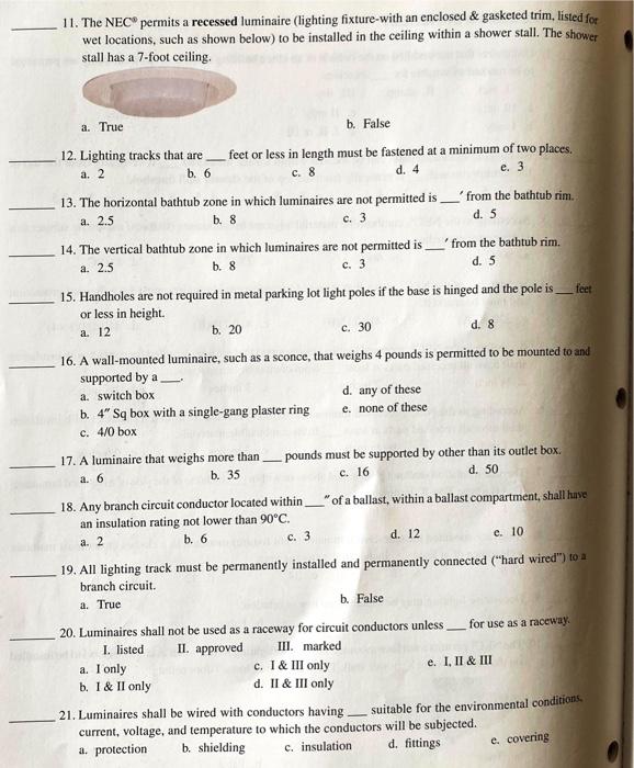 Solved 11. The NEC⋆ permits a recessed luminaire (lighting