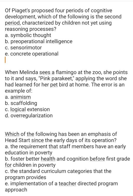 Solved Of Piaget s proposed four periods of cognitive Chegg