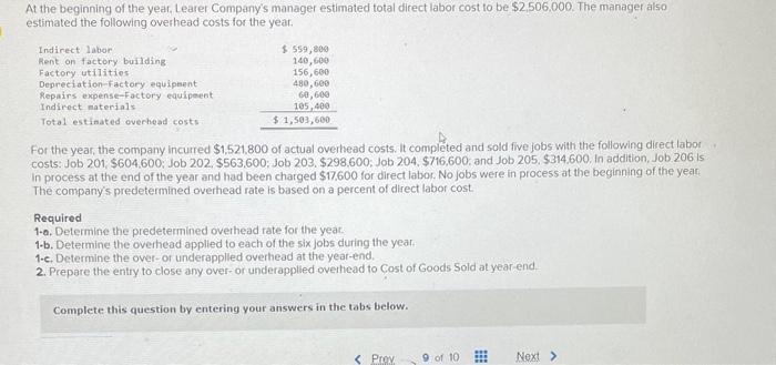 Solved At the beginning of the year, Learer Company's | Chegg.com